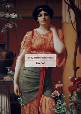 Woman in Orange Dress with Text