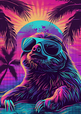 Retro Sloth in Sunglasses
