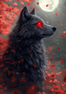 Black Wolf with Red Eyes