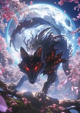 Black Wolf with Red Eyes