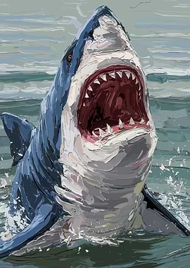 White Shark Attack Paintin