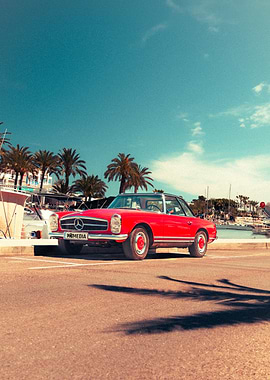 Red Classic Mercedes by the Sea