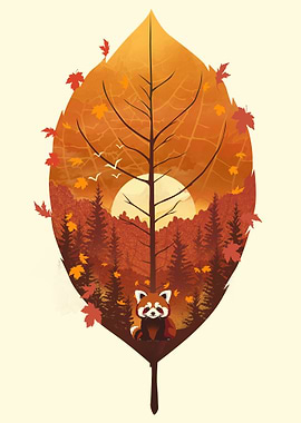 Red Panda Autumn Leaf