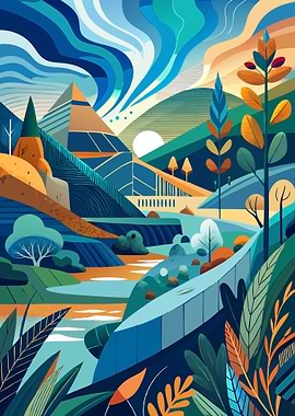 Abstract Landscape with River