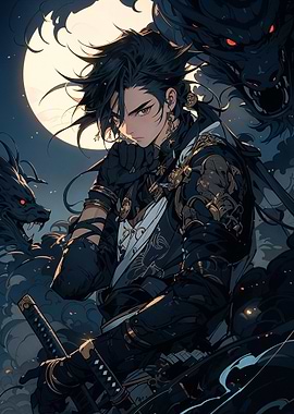 Anime Samurai with Dragons