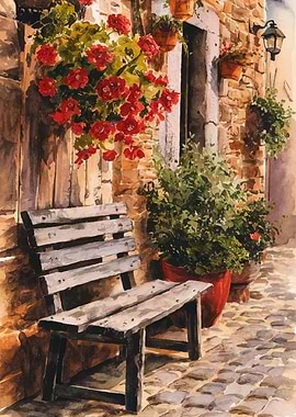 Bench in Courtyard Paintin