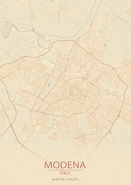 Modena Italy Vintage Style City Map