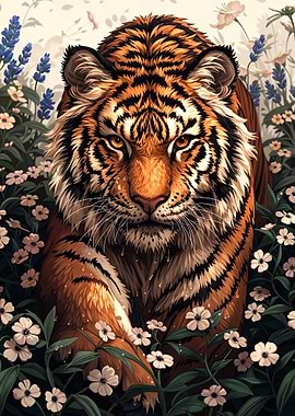Tiger in Flowers