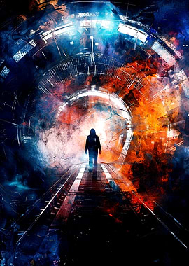 Silhouette in a Futuristic Tunnel