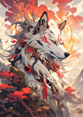 White Wolf with Red Markings