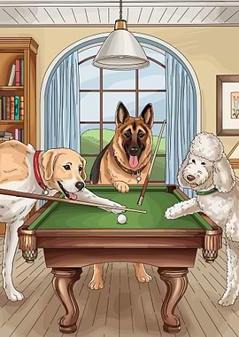 Dogs Playing Pool