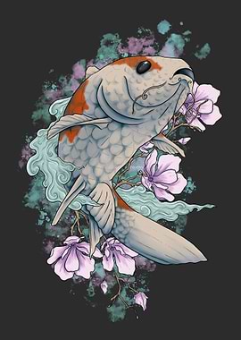 Koi Fish with Cherry Blossoms