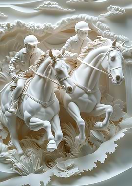 Two White Horses Race Papercut