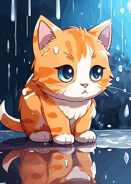Cute Kitten in the Rain
