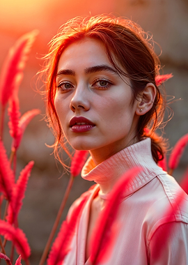 Woman in Red Flowers