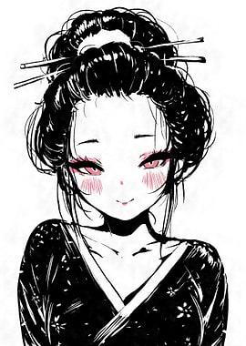 Anime Geisha Girl in Kimono