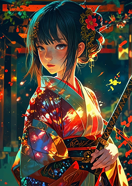Anime Girl Geisha Samurai Japan