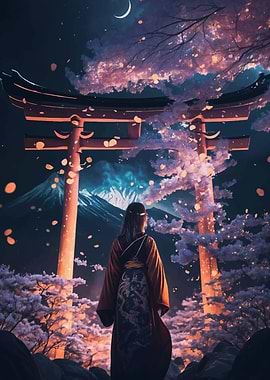 Japanese Night Scene Landscape