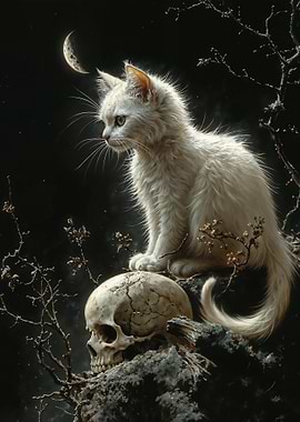 White Cat and Skull