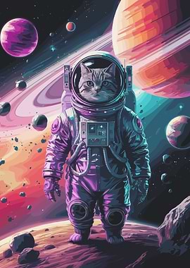 Cat Astronaut in Space