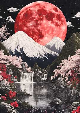 Red Moon Fuji Mountain