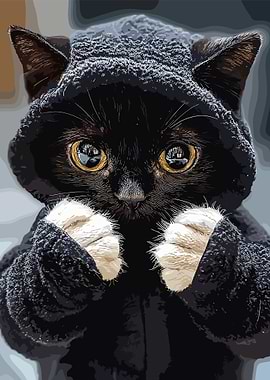Black Cat in Hoodie