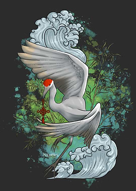 Watercolor japanese Crane