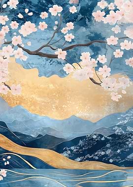 Cherry Blossom Mountain Landscape