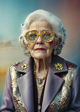 Elderly Woman in Floral Sunglasses