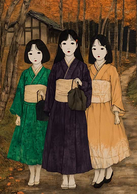 Three Girls in Kimonos