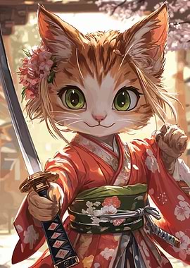 Cat Samurai in Kimono