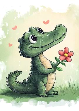 Cute Crocodile with Flower