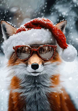 Fox in Santa Hat and Sungl