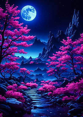 Moonlit Cherry Blossom Path