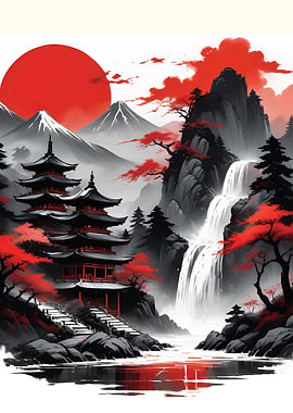 Red moon Temple Landscape