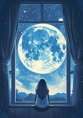 Girl Gazing at the Moon