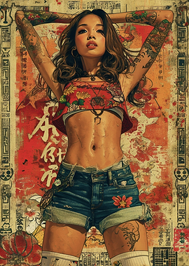 Tattoed Woman in Japanese Style