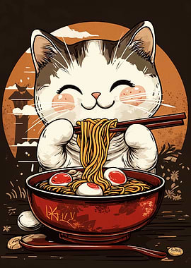 Cat Eating Ramen