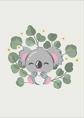 Cute Floral Koala and eucalyptus