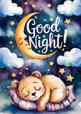 Sleeping Bear Good Night Crescent Moon