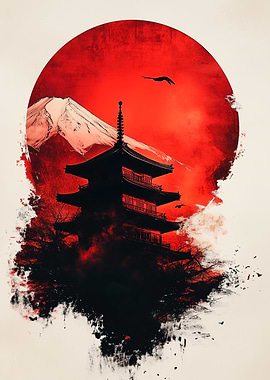 Japanese Pagoda Sunset