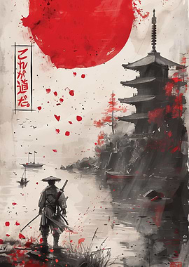 samurai moon red japan