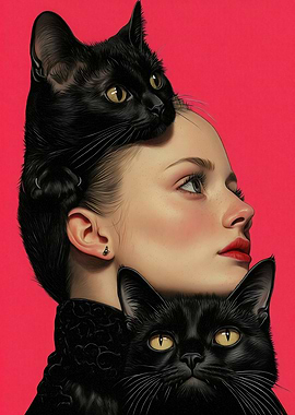 Woman with Black Cats