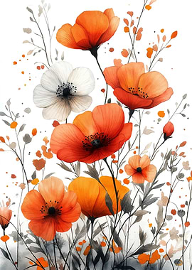 Watercolor Poppy Bouquet Flower