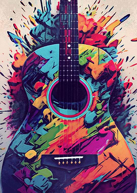 Colorful Guitar spray Art