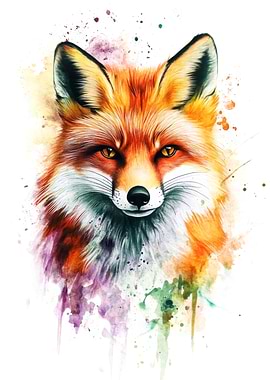 Fox Watercolor Portrait