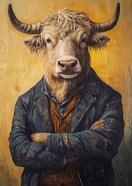 Bull in a Suit Painting