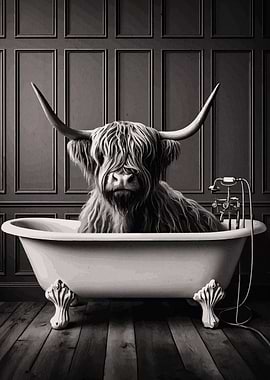 Highland Cow in Bathtub