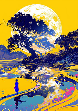 Silhouetted Tree and Moon