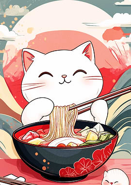 Cat Eating Ramen